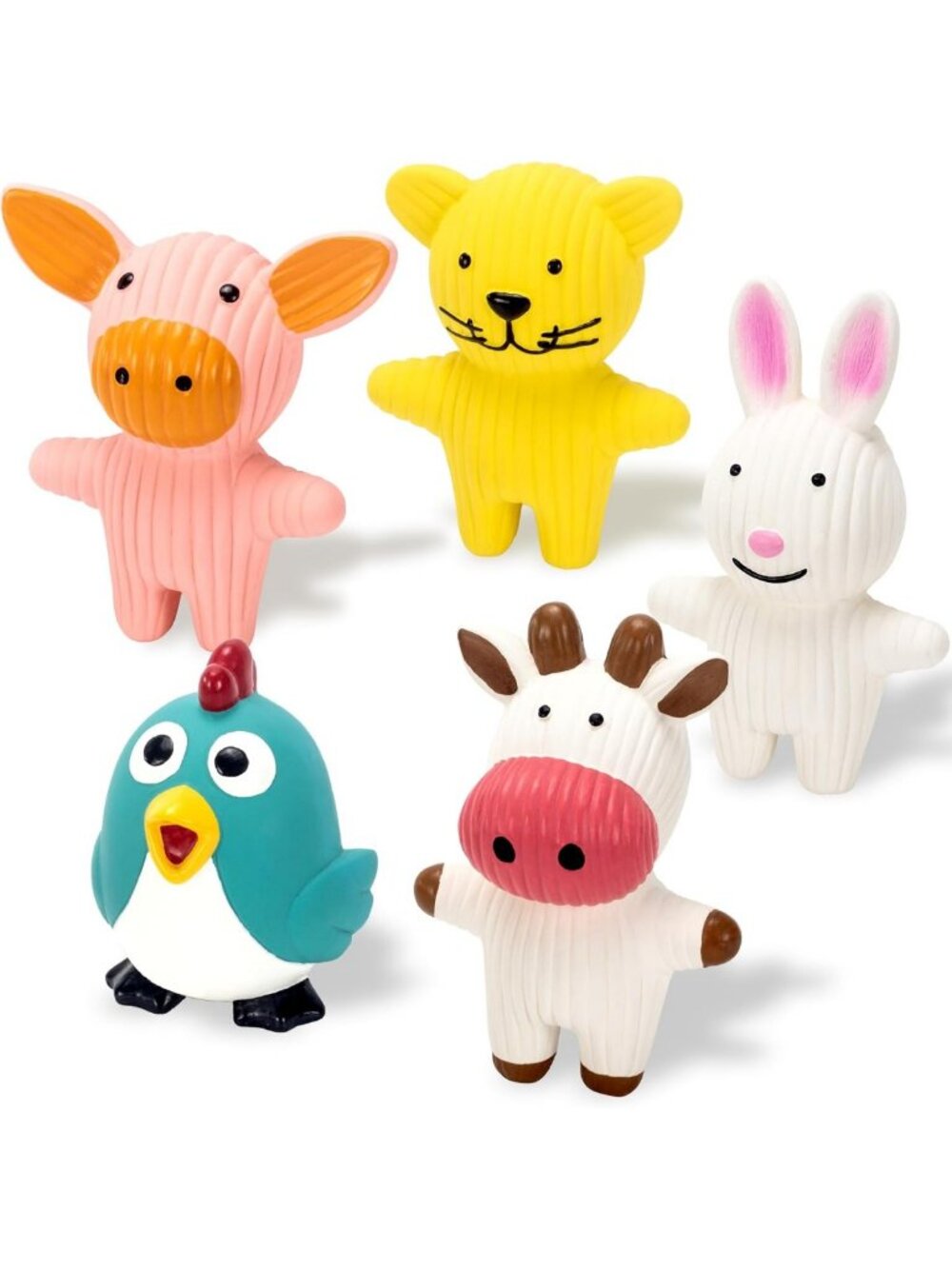 5 Pack Squeaky Dog Toys for Small Dogs - Soft Rubber Teething Chew Toys, Farm